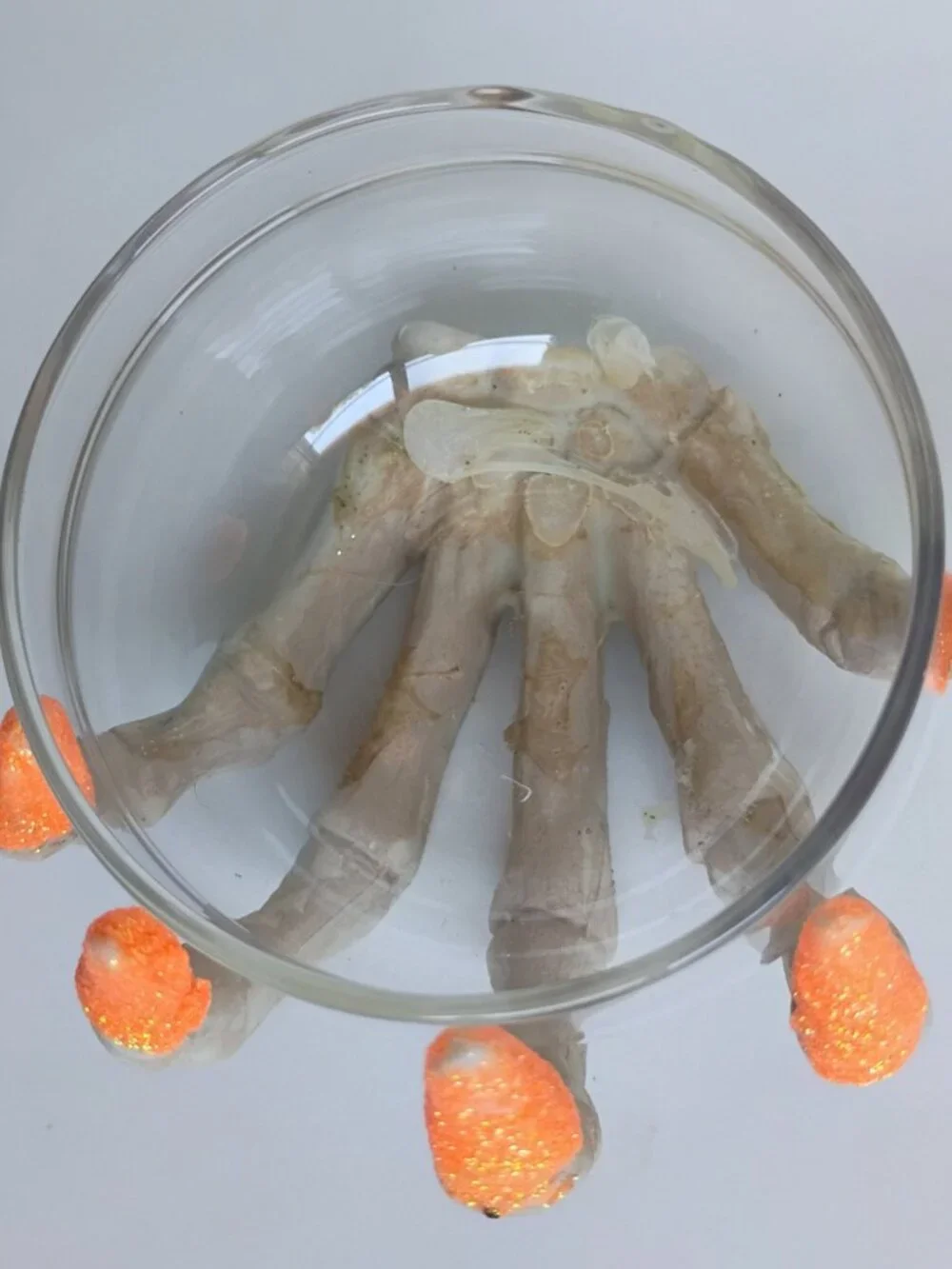 Set of 2 Halloween Ghoul Skelton Hand Glitter Nails Orange Green Candle Holders